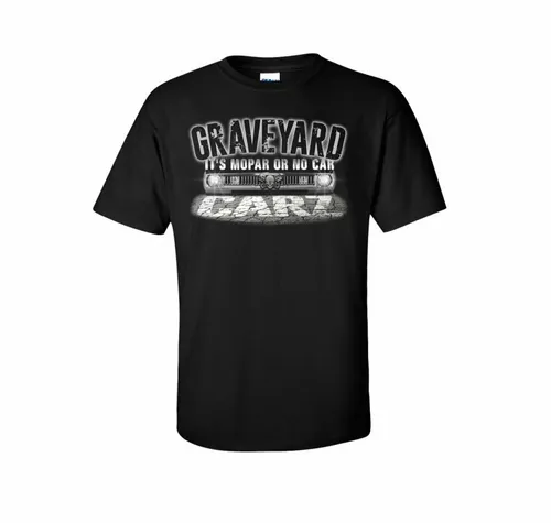A Johny Rockstar Graveyard Carz Mopar-themed T-shirt, celebrating classic American muscle