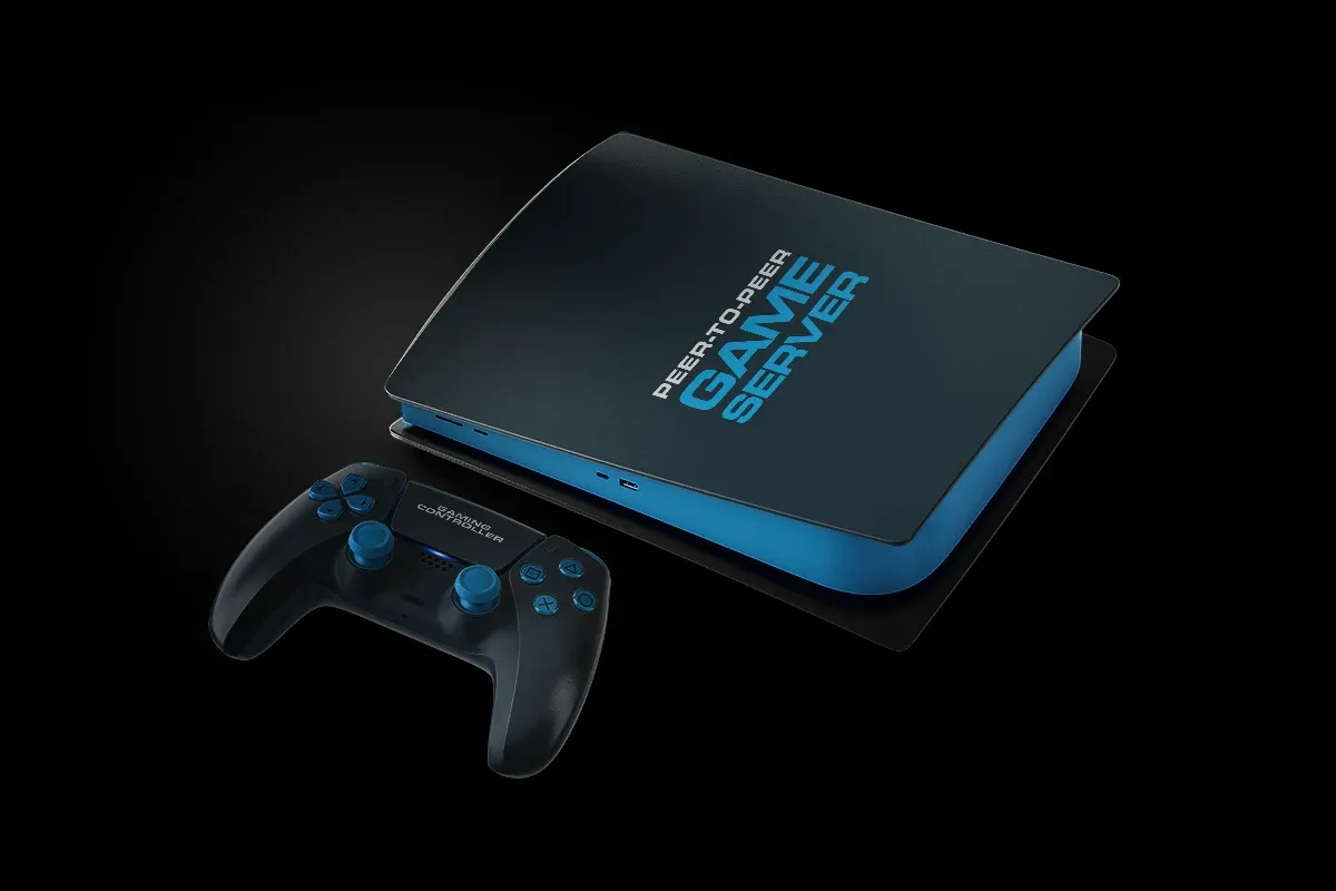 A mockup of a modern gaming console, commonly used as a peer-to-peer game server