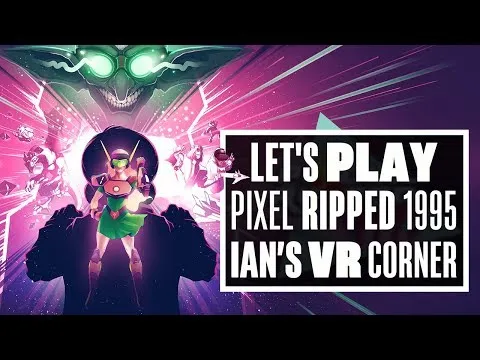 A person using an Oculus Rift S headset to play Pixel Ripped 1995, displaying retro console gameplay on a virtual CRT TV