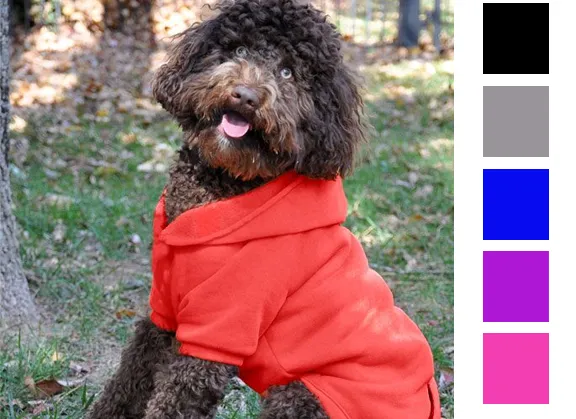 A small dog wearing a red, insulated winter coat while playing in the snow
