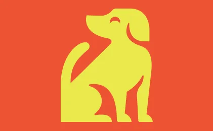A square illustration of an orange dog with a playful expression