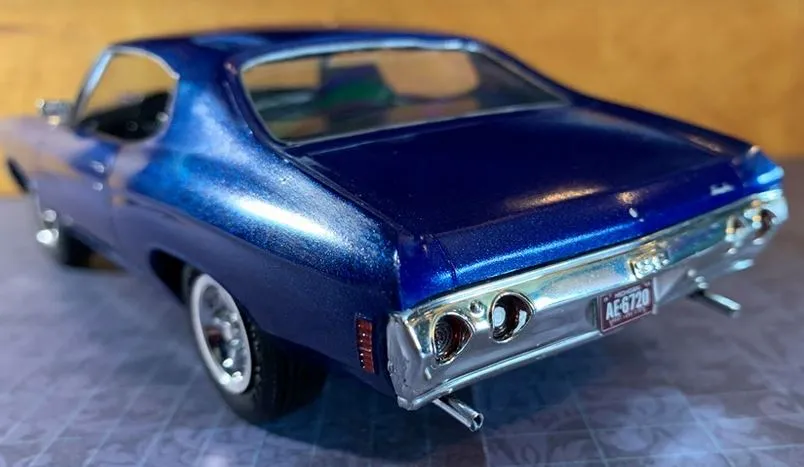 A striking rear view of the 1972 Chevrolet Chevelle SS, emphasizing its unique rear bumper and muscular stance