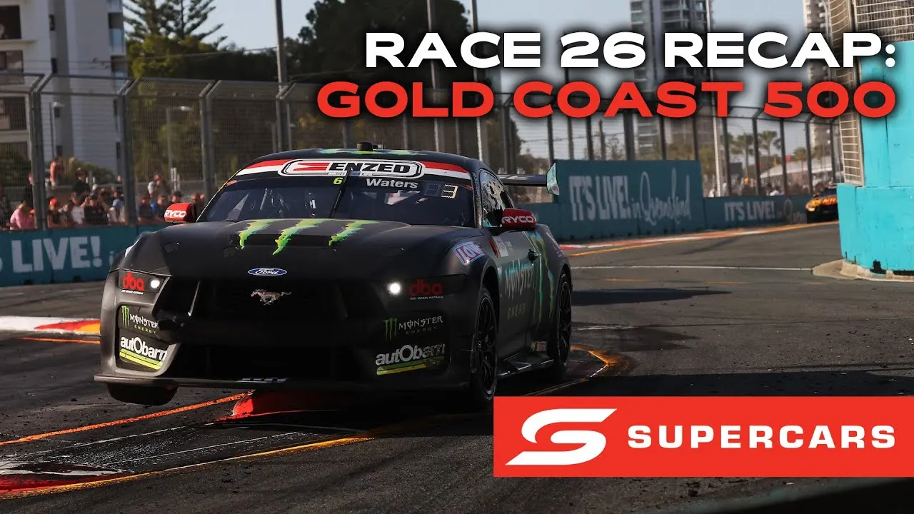 A Supercar speeding around a corner at the Gold Coast 500
