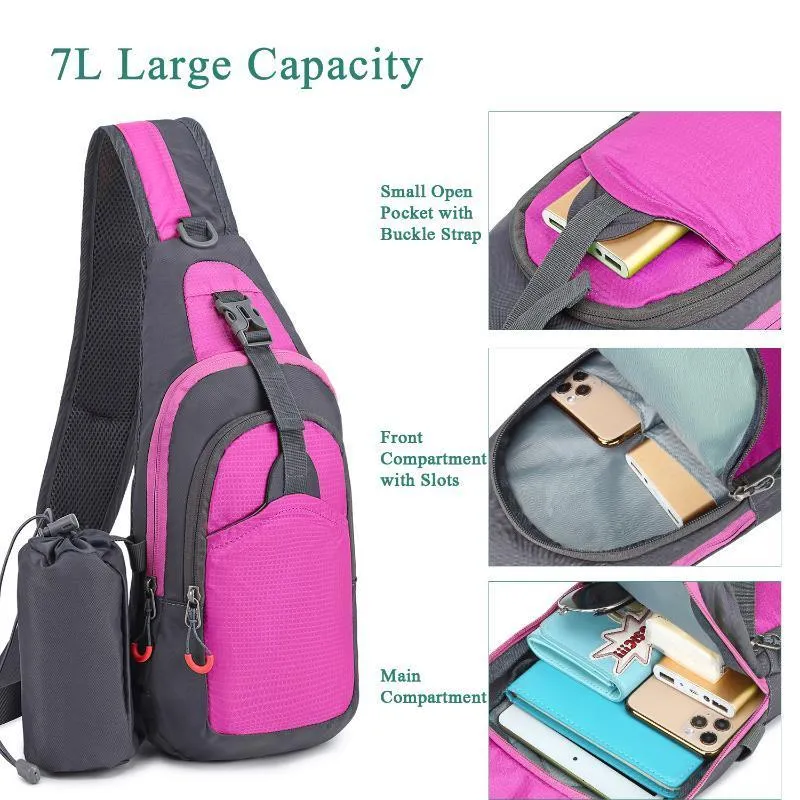 A versatile black sling bag, ideal for dog walking, shown with multiple pockets and worn across the body.
