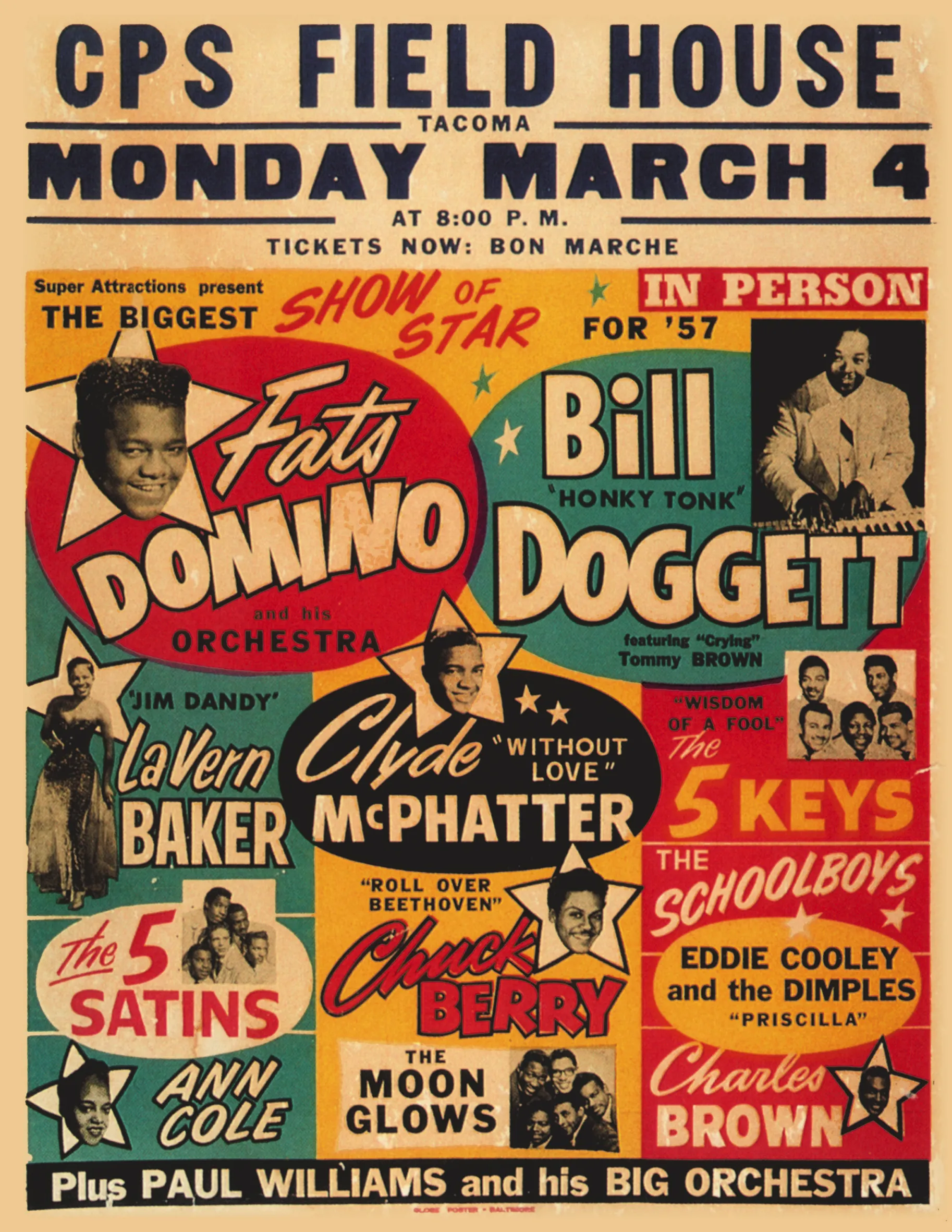 A vintage concert poster for Chuck Berry from 1957, showcasing his early career