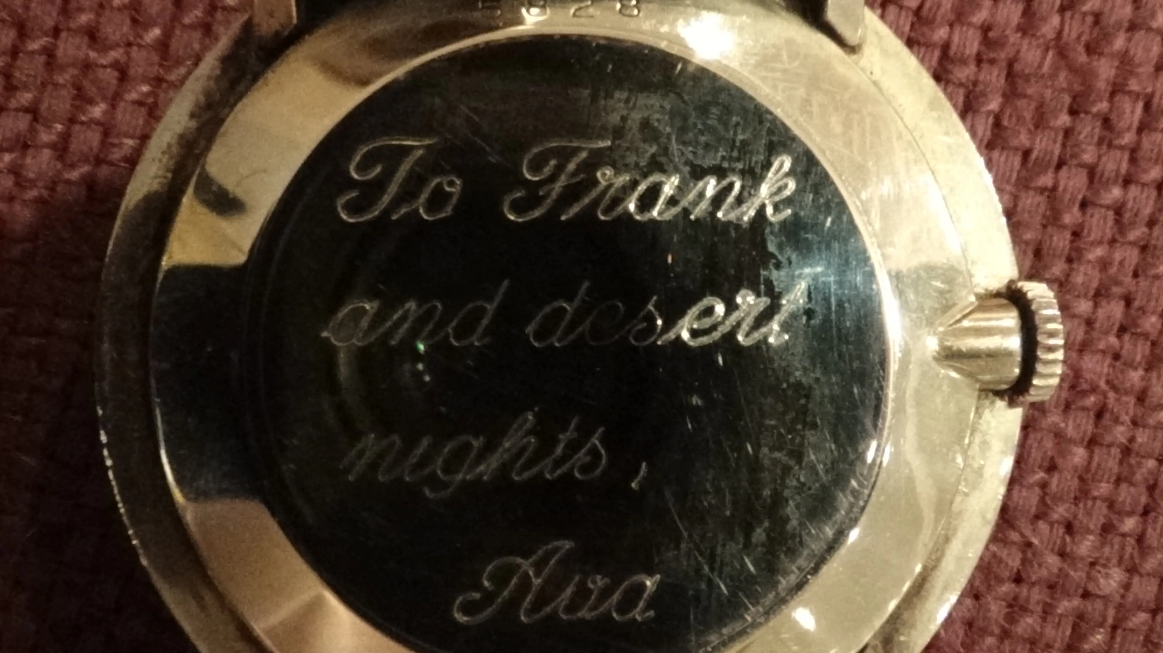 A vintage watch inscribed with a personal message from Ava Gardner to Frank Sinatra, gifted years after their divorce