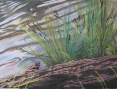 Abstract artwork featuring water with ripple patterns