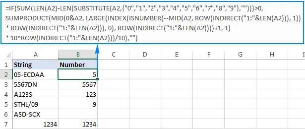 Advanced Excel formula extracting numbers from any position in strings