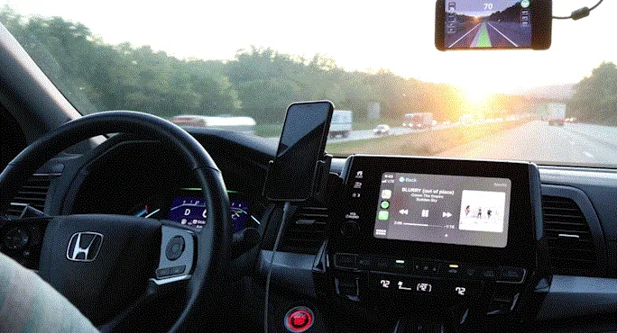 An example of OpenPilot's lane-keeping capabilities during a typical driving scenario