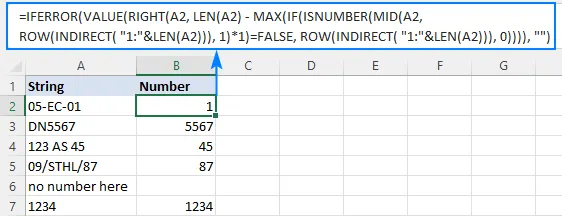 An improved formula to extract numbers from the end of a string