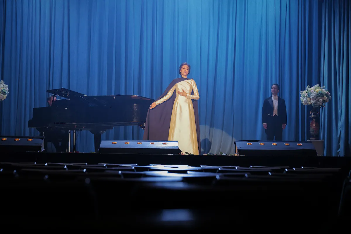 Angelina Jolie in a dramatic pose as Maria Callas in the film 'Maria'