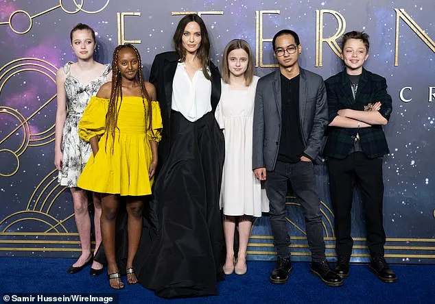 Angelina Jolie with five of her six children in 2021: Shiloh, Zahara, Vivienne, Maddox, and Knox