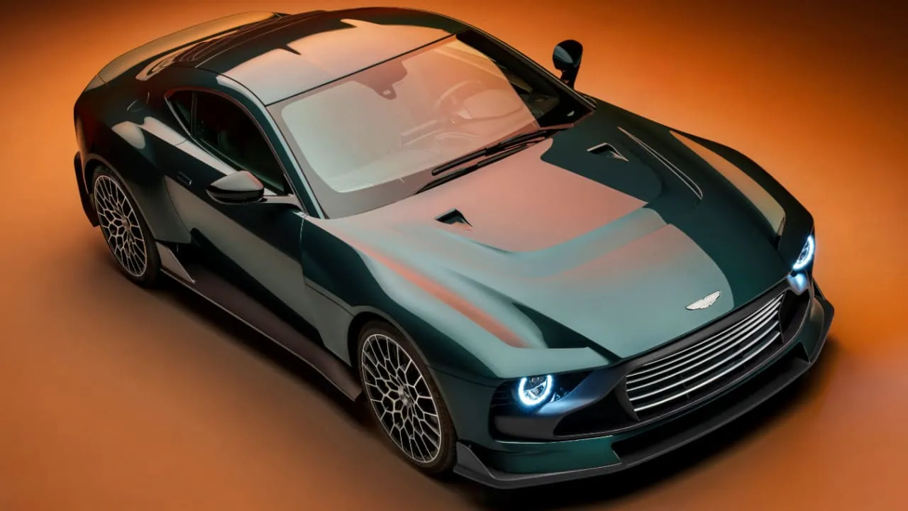 Aston Martin Valour, a limited edition manual V12 supercar, captured from a dynamic angle
