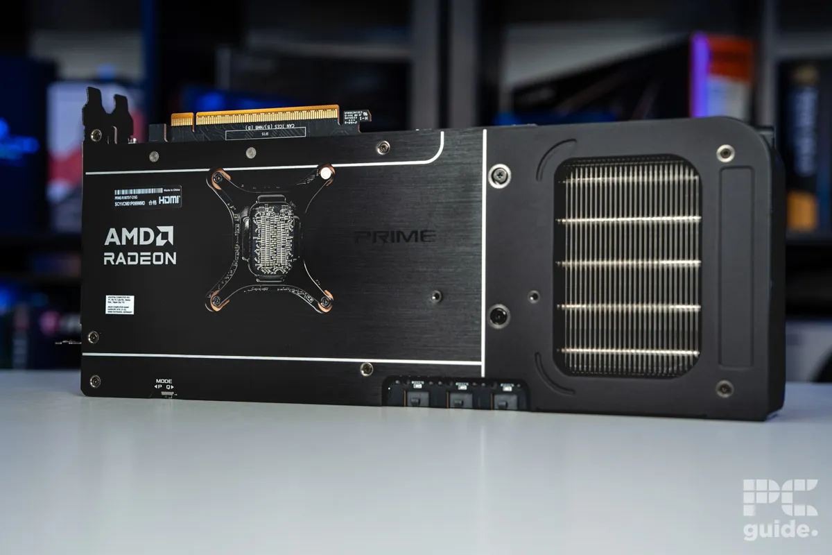 ASUS Prime RX 9070 XT OC card showcasing its backplate design