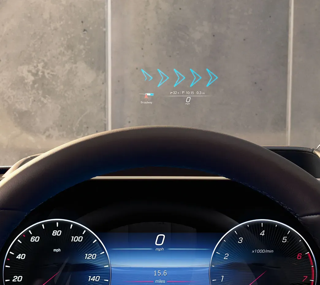 Augmented-reality Head-Up Display in the Mercedes-Benz S-Class.