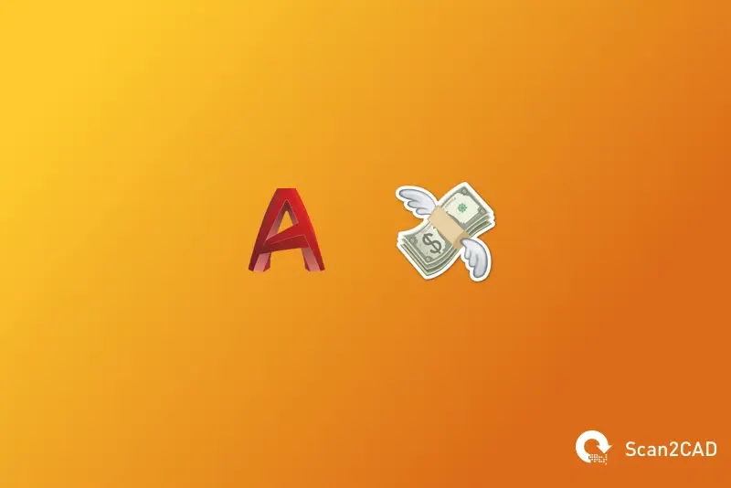 AutoCAD icon with money emoji, symbolizing software cost