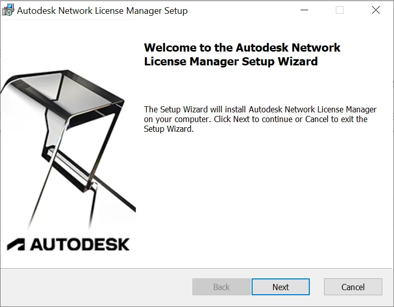 Autodesk Network License Manager installation wizard welcome screen