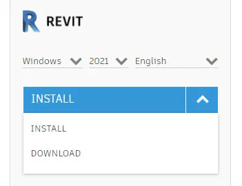 Autodesk product download options with version, operating system, and language selection