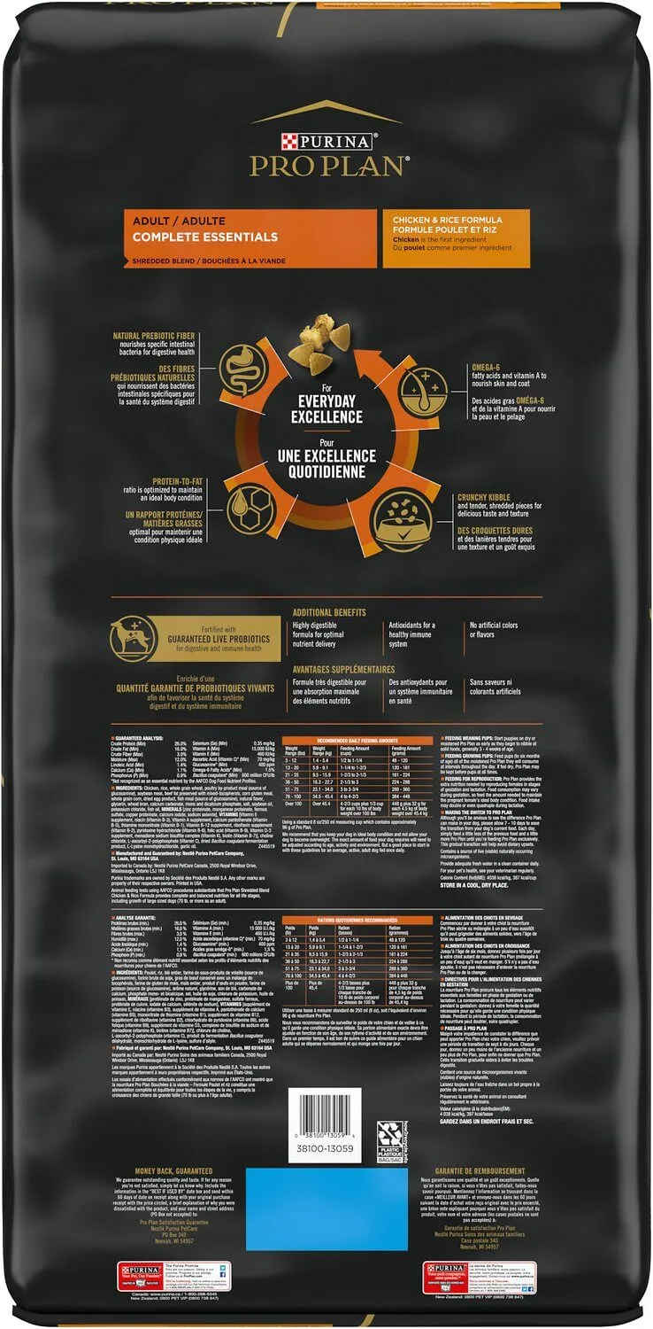 Back of Purina Pro Plan Sensitive Skin and Stomach Dog Food Package