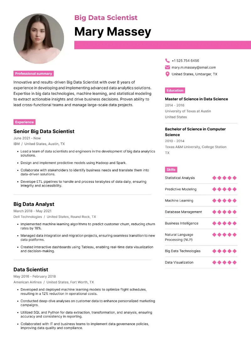 Big Data Scientist Resume