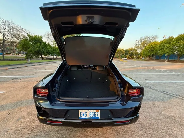 Cargo area with liftgate open in the 2024 Dodge Charger Daytona R/T Plus