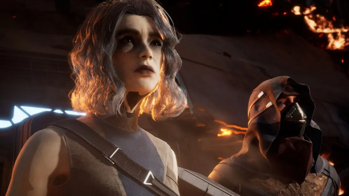 Characters from Dune: Awakening standing together after a crash landing
