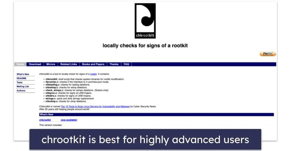 chkrootkit's command-line interface displaying a system scan