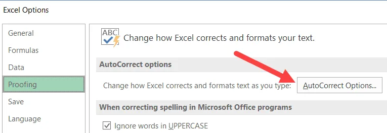 Click on the Autocorect Button
