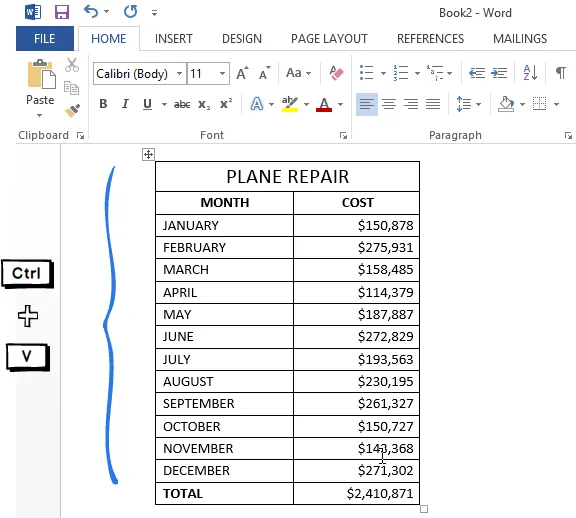 Click Paste or press Ctrl + V to paste the table in Word.