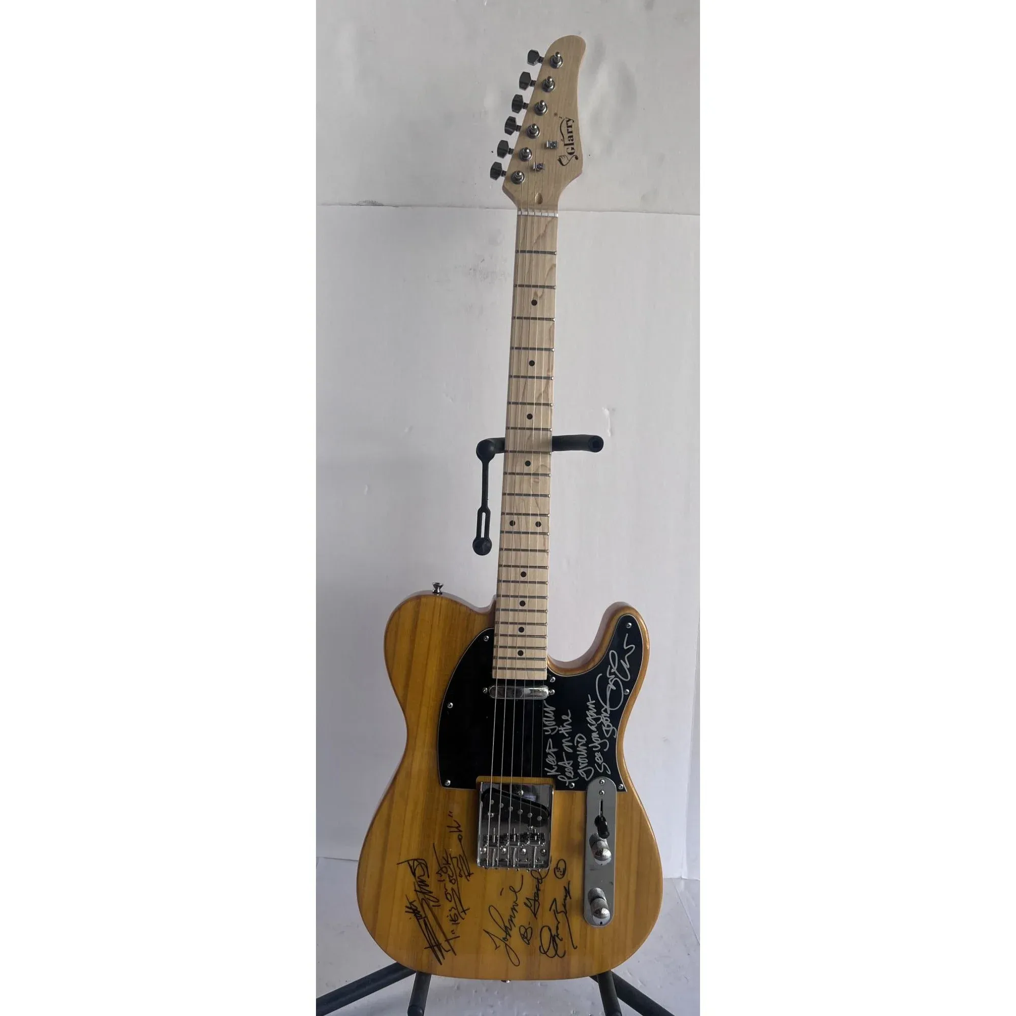 Close-up of Chuck Berry's inscription on the Telecaster guitar neck