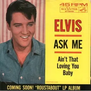 Close-up of Elvis Presley's face on a record sleeve