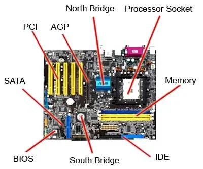 Close-up of motherboard slots for PCI and AGP