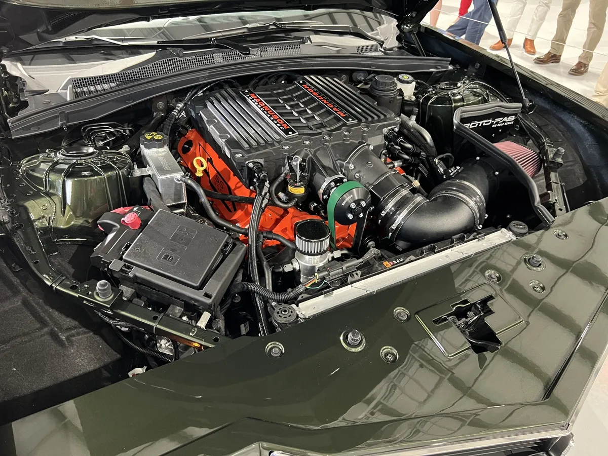 Close-up of the 70/SS's powerful engine bay, showcasing the high-performance powertrain options