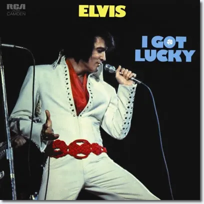 Close-up of the "I Got Lucky" album cover featuring a smiling Elvis Presley