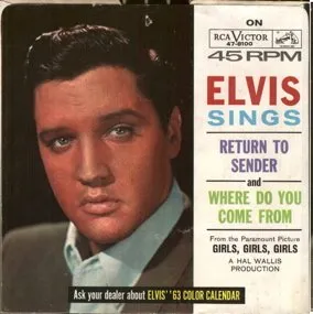 Close-up of the 'Return to Sender' 45 rpm single record sleeve featuring Elvis Presley.