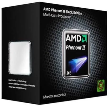 Close-up view of the AMD Phenom II X6 1100T processor chip