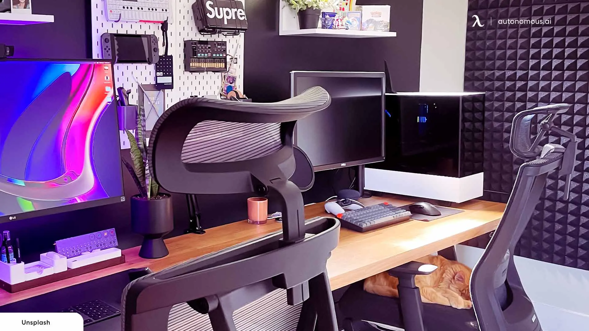 Color-coordinated gaming setup with purple hues