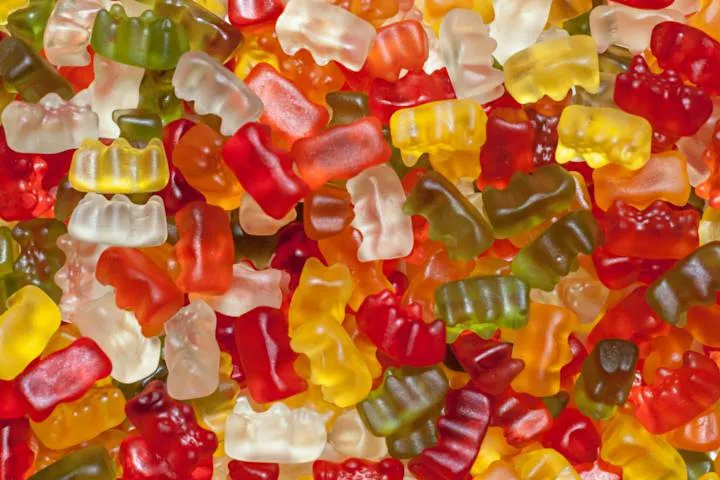 Colorful gummy bears in a bowl