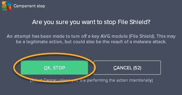 Confirmation dialog for disabling an individual component