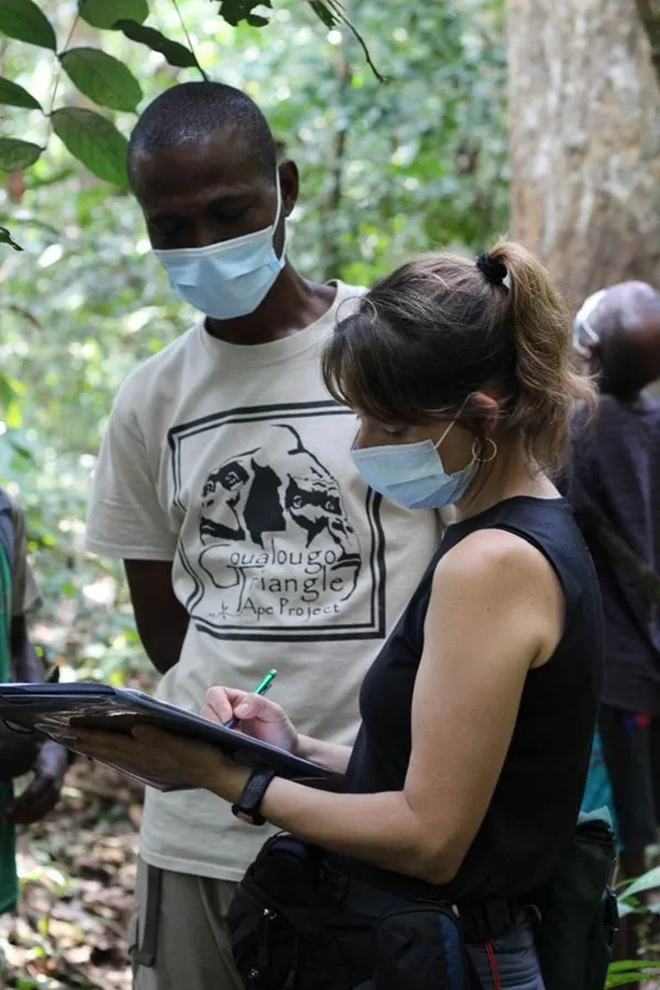 Crickette Sanz and Aimé Galou Ossette track apes in the Republic of Congo