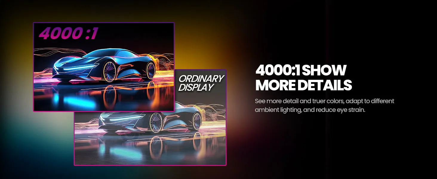 CRUA 34-inch ultrawide curved monitor displaying a vibrant racing game scene