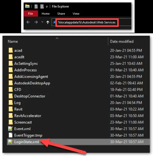 Deleting the LoginState.xml file for AutoCAD login cache