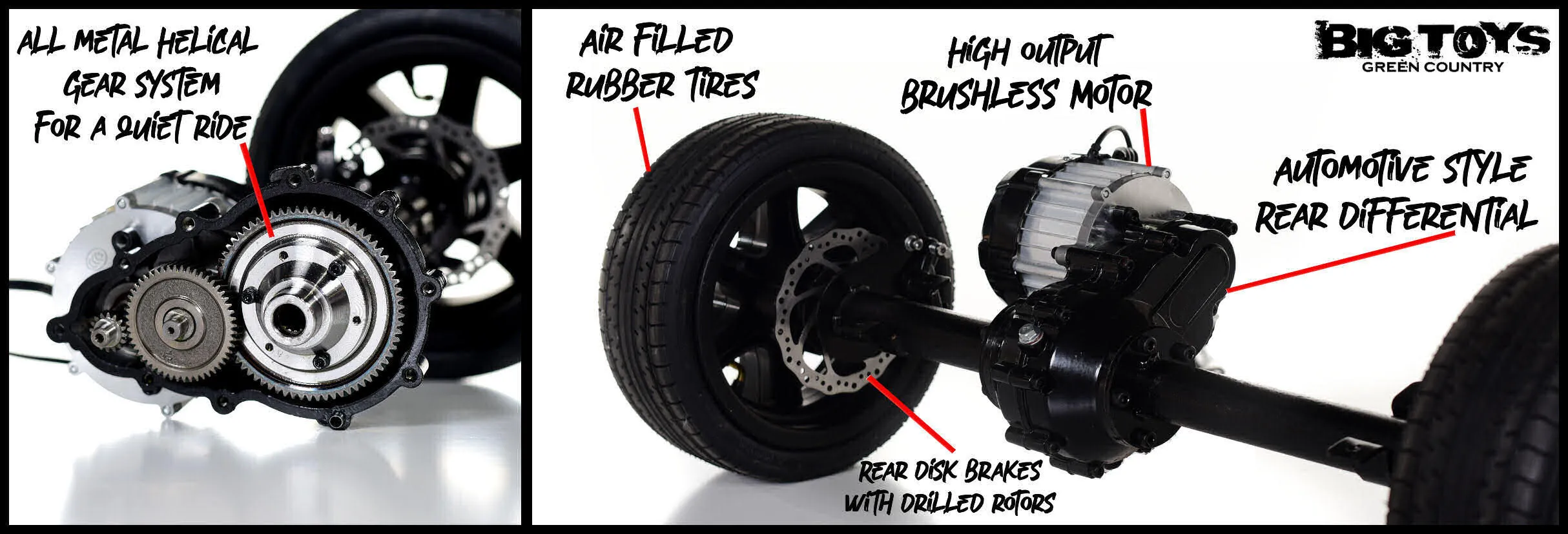 Detailed view of the 24V Super Car's 180W brushless motor and rear axle system