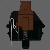 Diagram showing the different parts of a mechanical keyboard switch including keycap, stem, housing, slider, contacts, and spring.