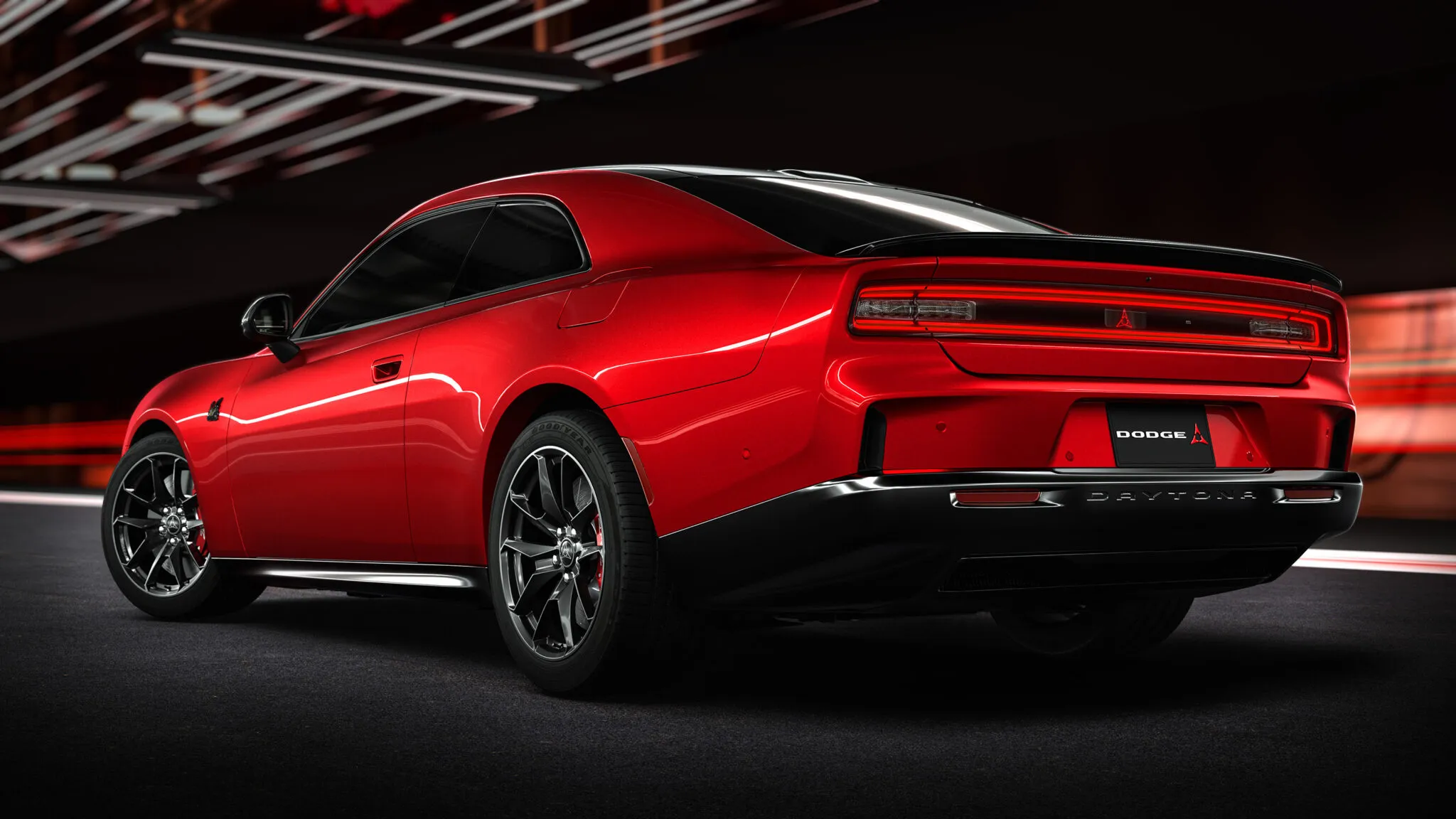 Dodge Charger Daytona SRT EV showcasing its unique R-Wing and distinctive LED lighting