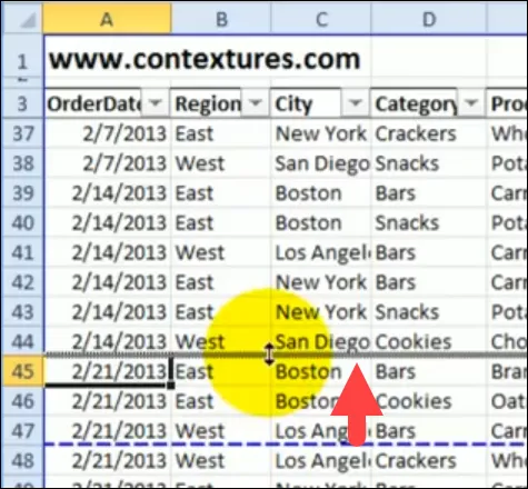 Dragging a page break dotted line to a new location in Excel