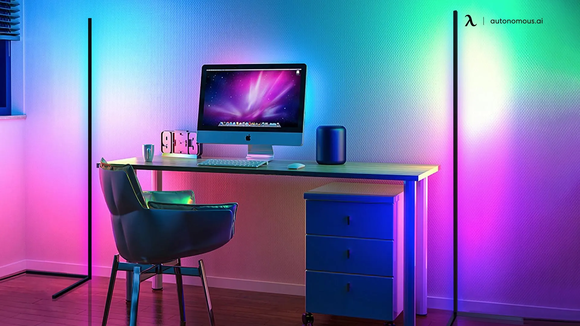 Dynamic RGB lighting illuminating a dual gaming setup