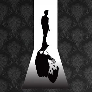 Elvis Presley imagery evoking the play's provocative title theme