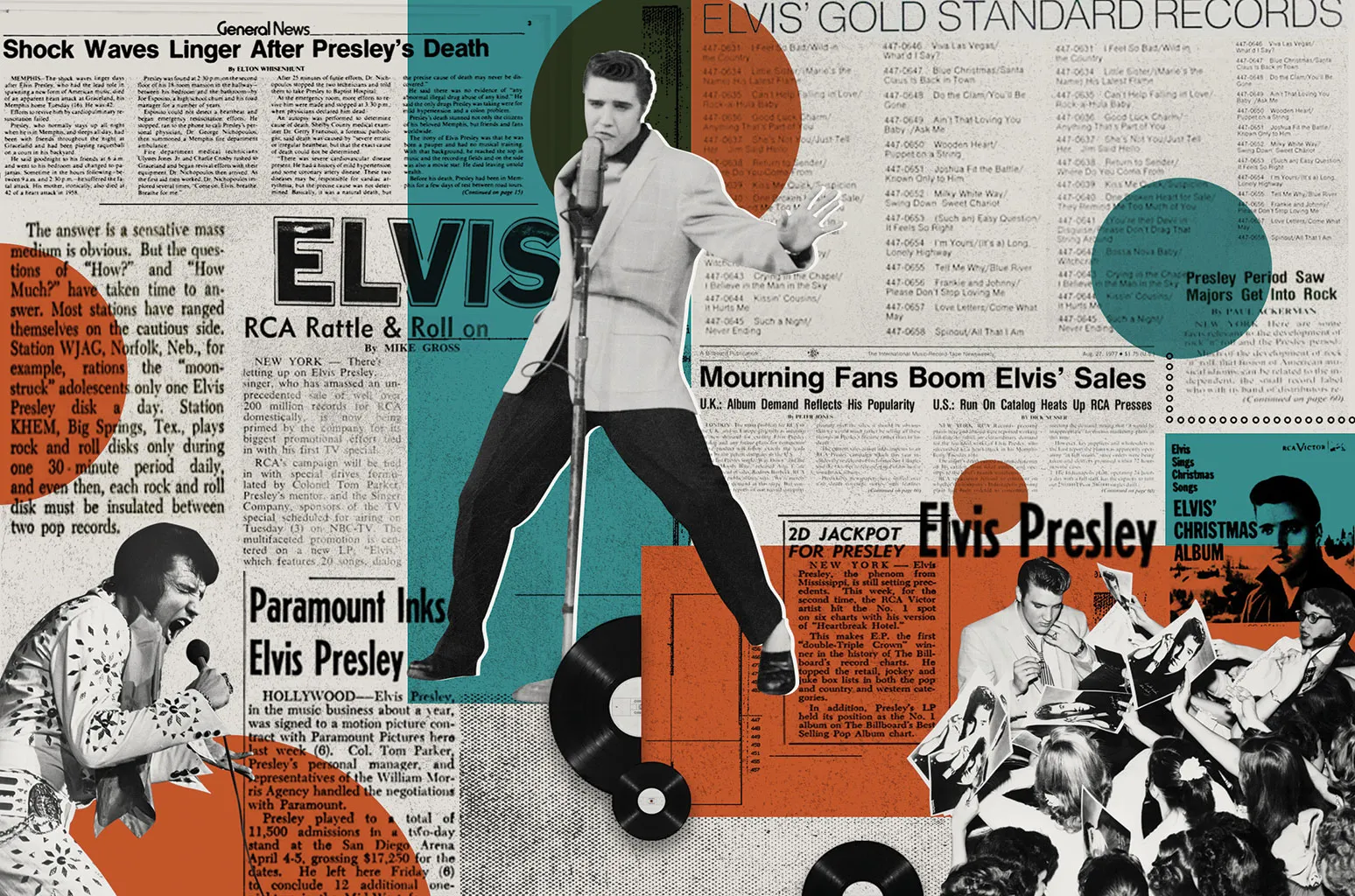 Elvis Presley performing live on stage, captivating his audience