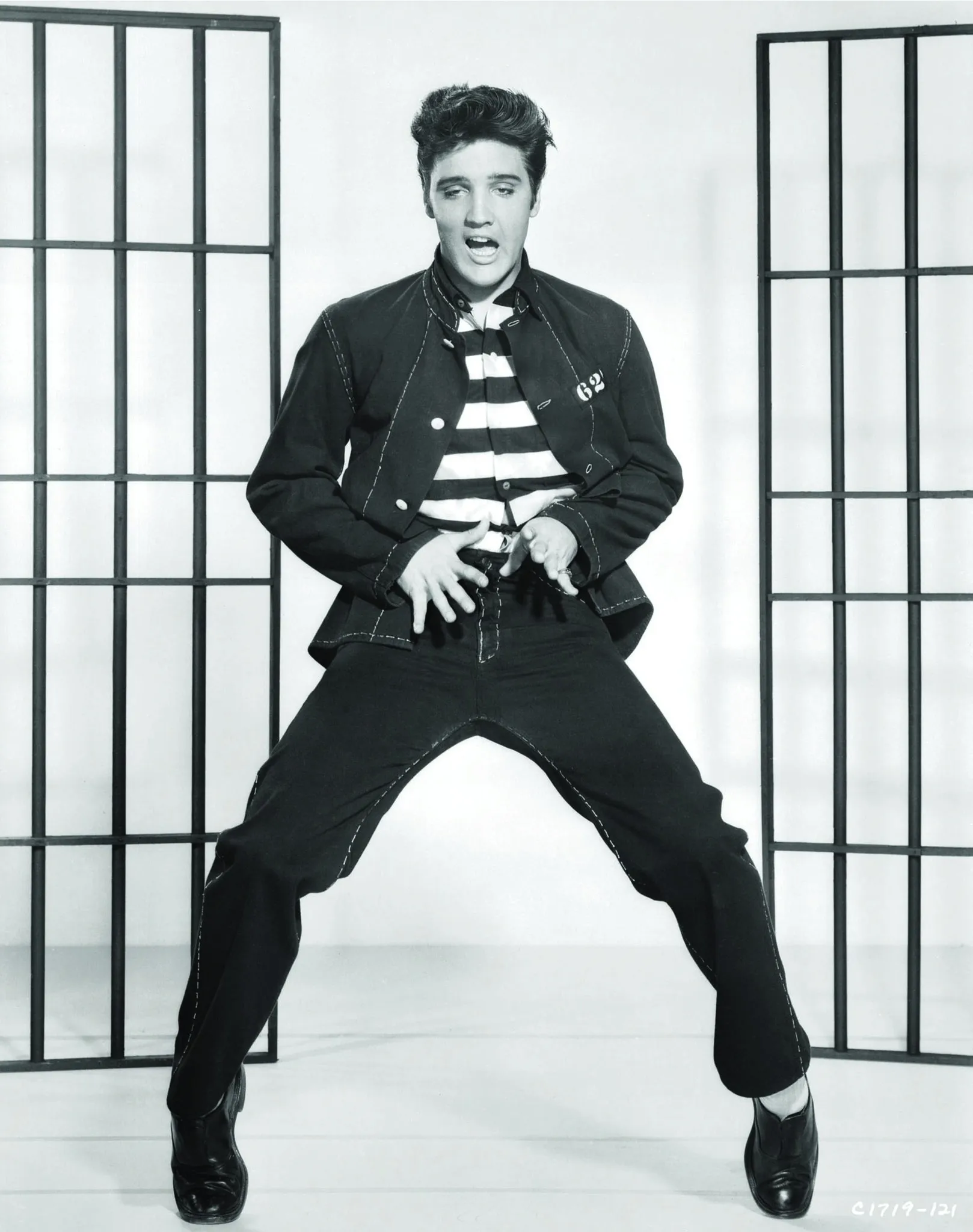 Elvis Presley's iconic pelvic thrust from the movie Jailhouse Rock